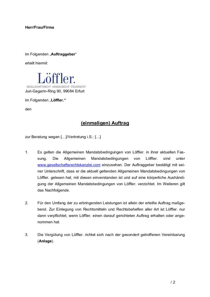 Mandatsbedingungen und andere Dokumente Auftrag