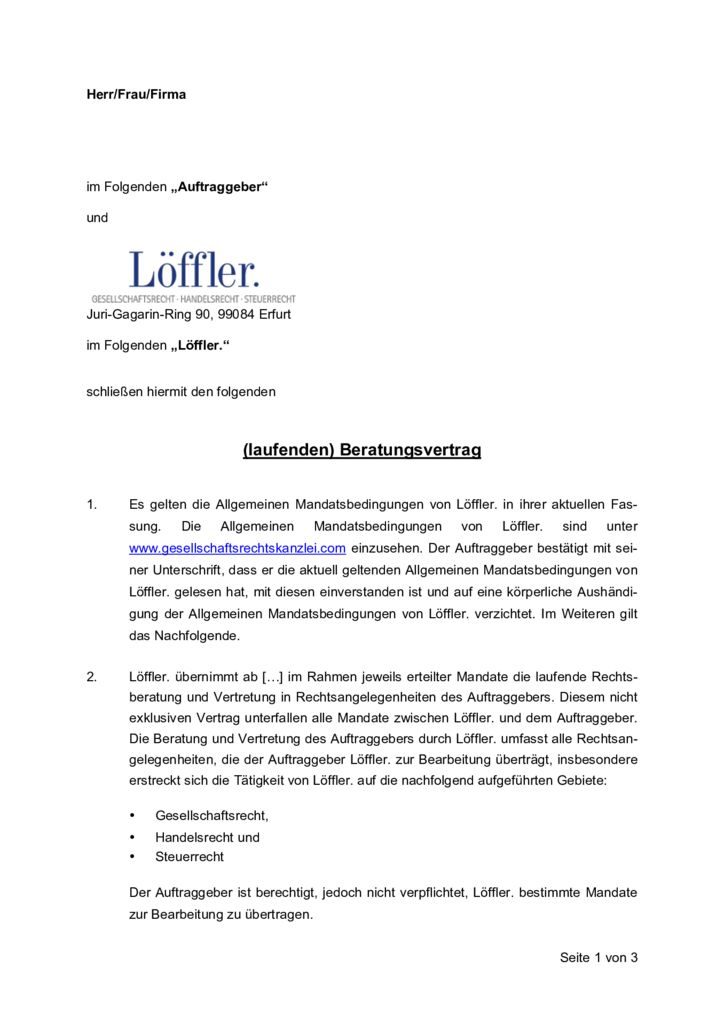 Mandatsbedingungen und andere Dokumente SVER-Beratungsvertrag
