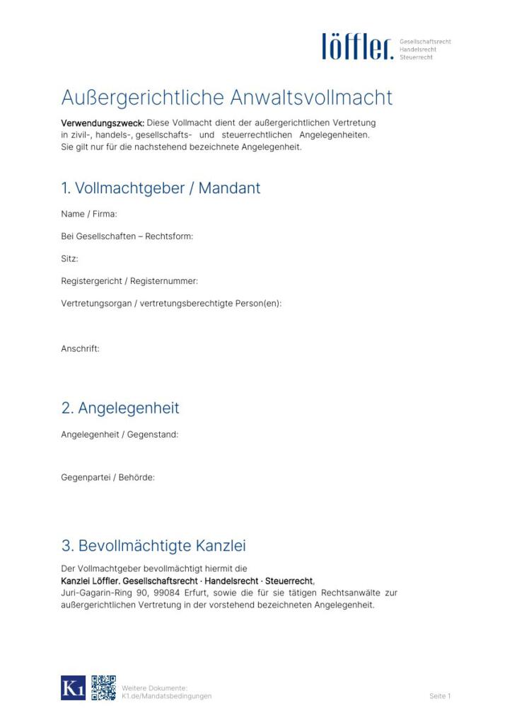 Außergerichtliche Anwaltsvollmacht
